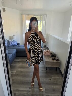 Sleeveless Black and White Zebra Print Halter Dress